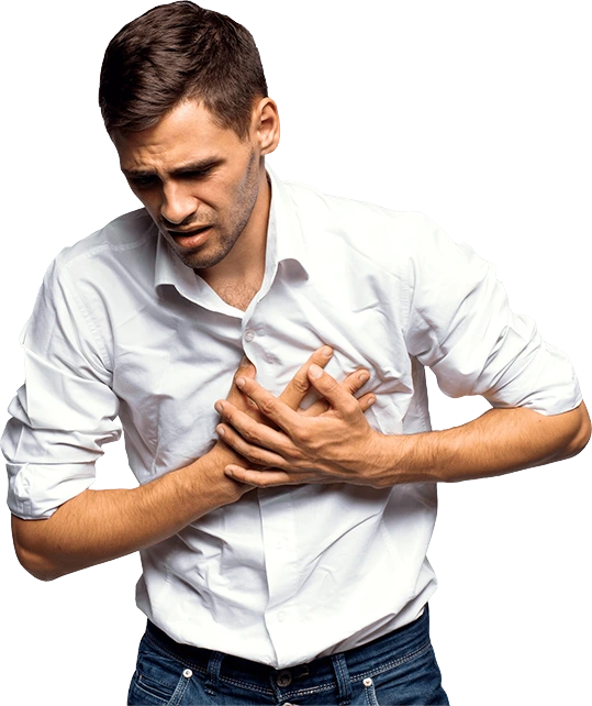 Muškarac drži ruku na grudima zbog pritiska